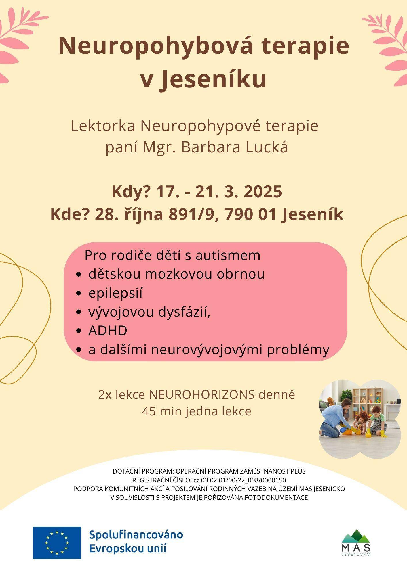 Podpora rodičů dětí s poruchami autistického spektra - NEUROPOHYBOVÁ TERAPIE V JESENÍKU