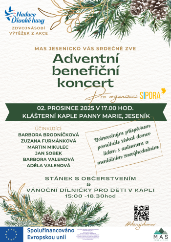 Adventní benefiční koncert pro SIPORU s občerstvením a dílničkami pro děti